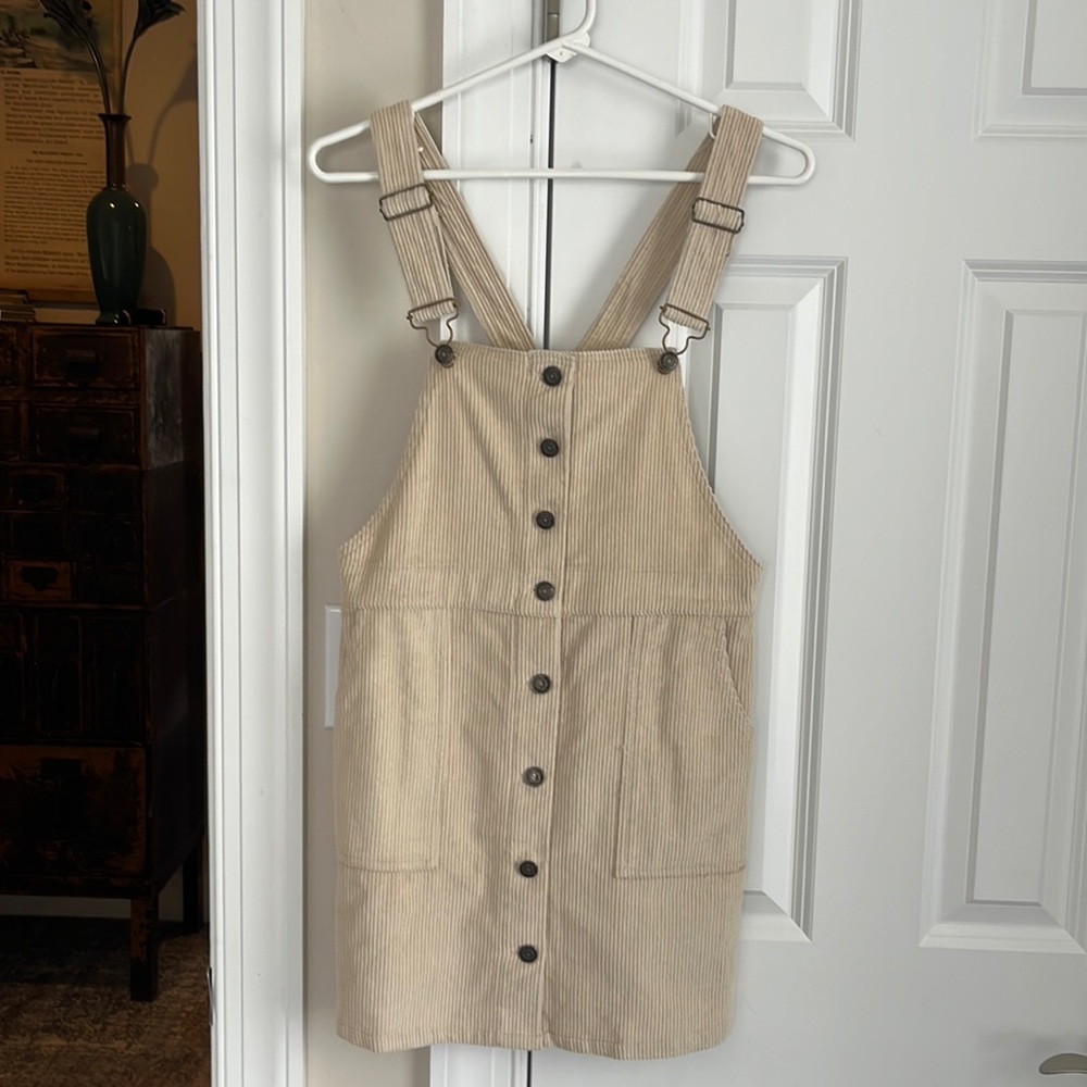 Sadie & Sage Cream Corduroy overall Dress Small